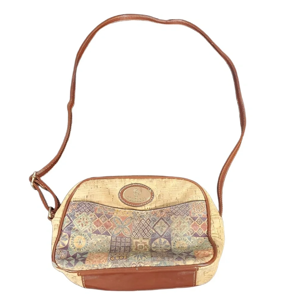 We Are Portugal Natural Cork Patchwork Crossbody Purse Brown‎ Strap